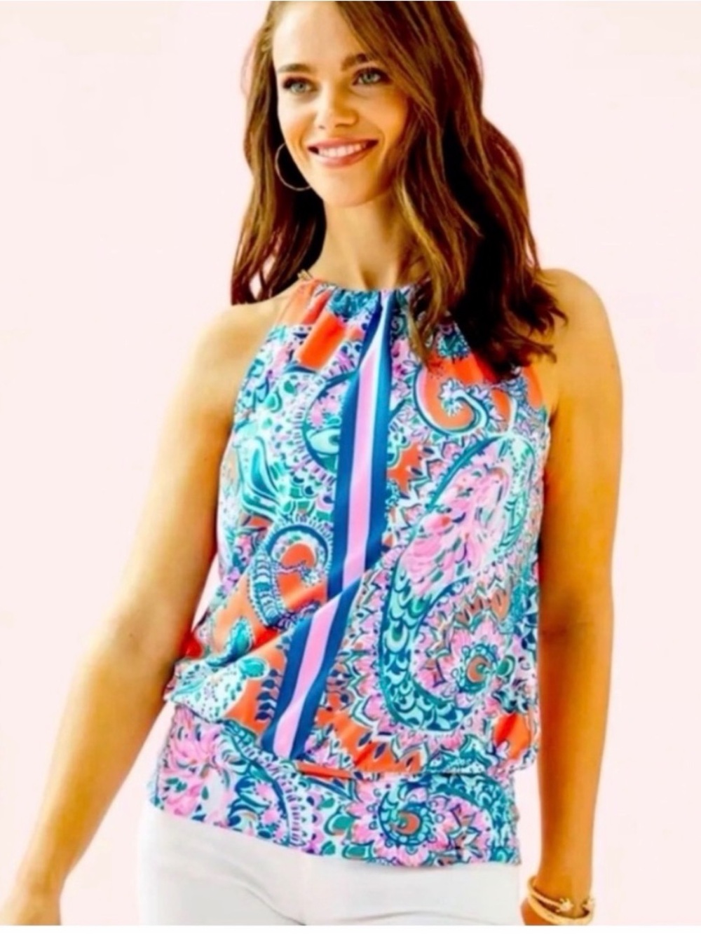 Lilly Pulitzer Coral, Teal & Pink Paisley Halter Top